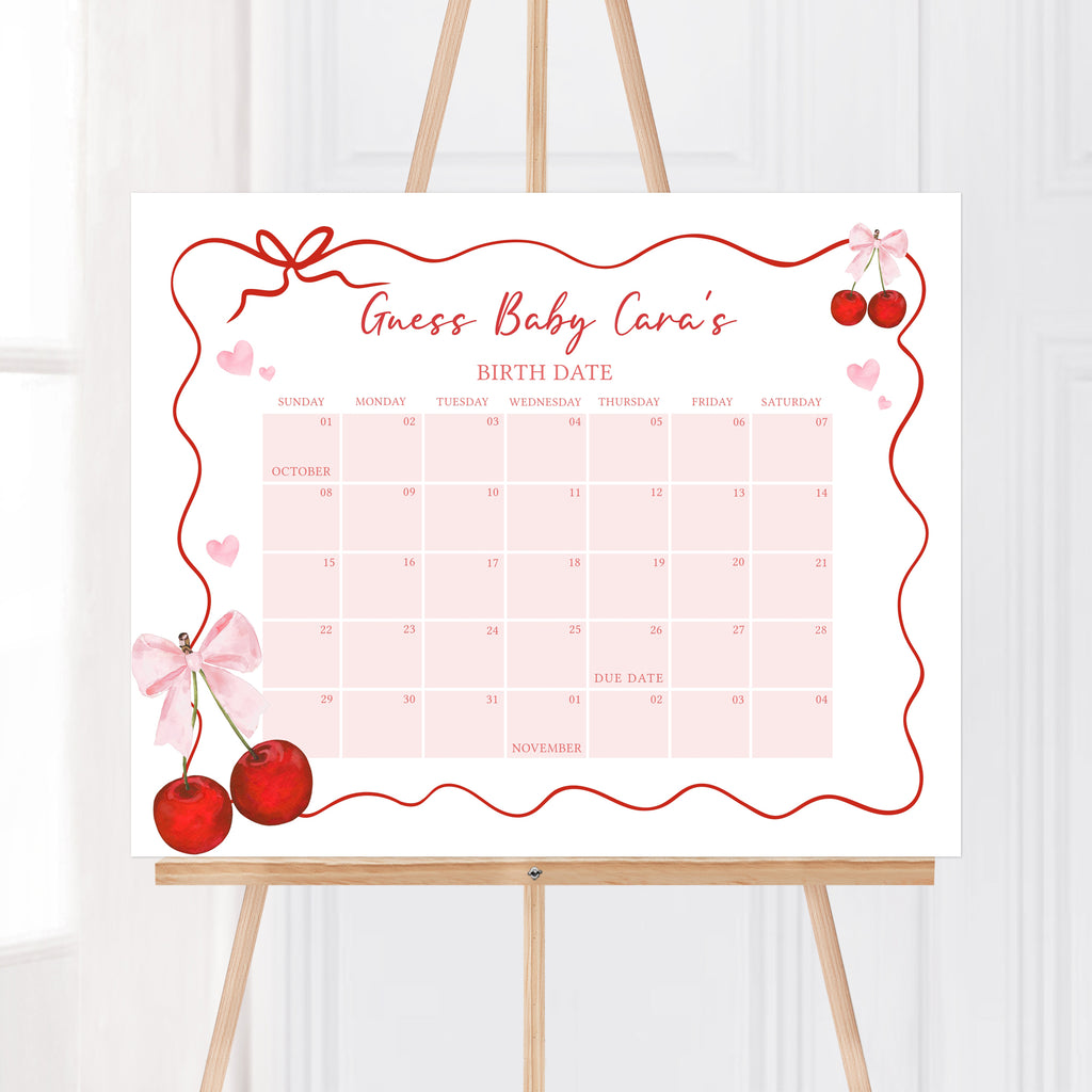 Cherry Baby Shower Due Date Calendar