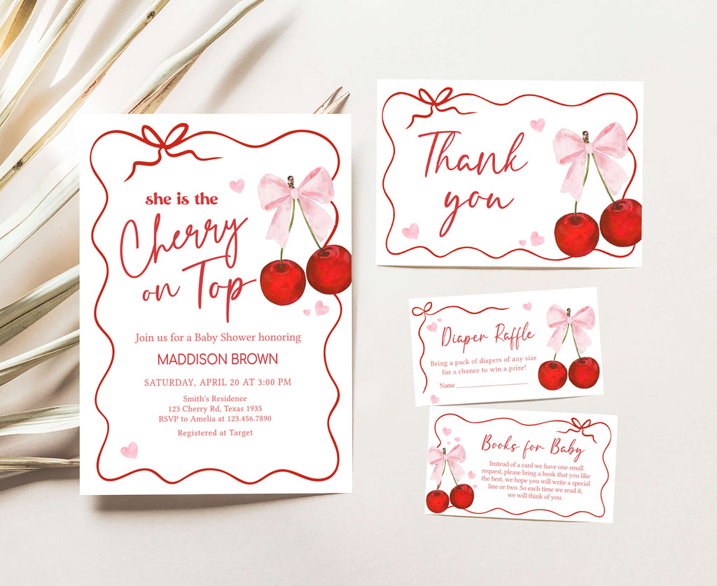 Cherry Baby Shower Invitation Set