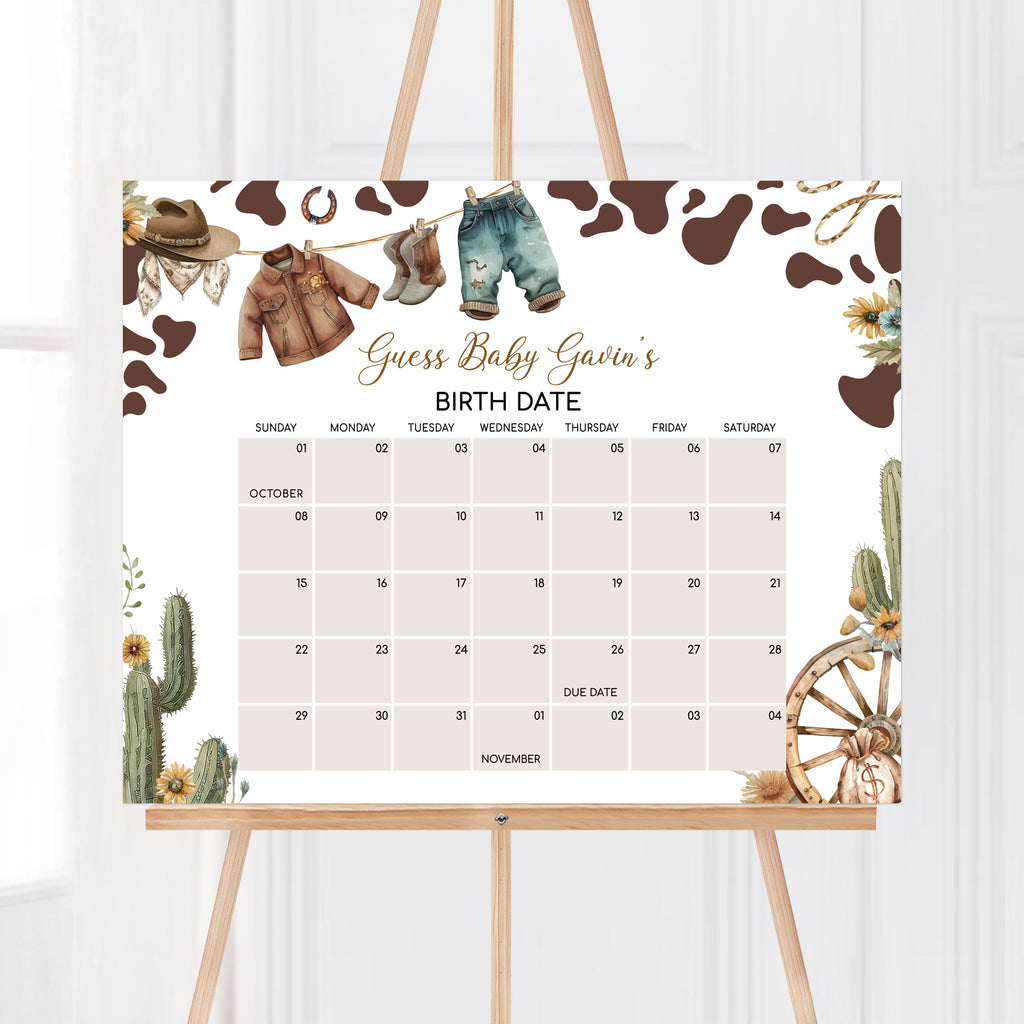 A Little Cowboy Baby Shower Due Date Calendar