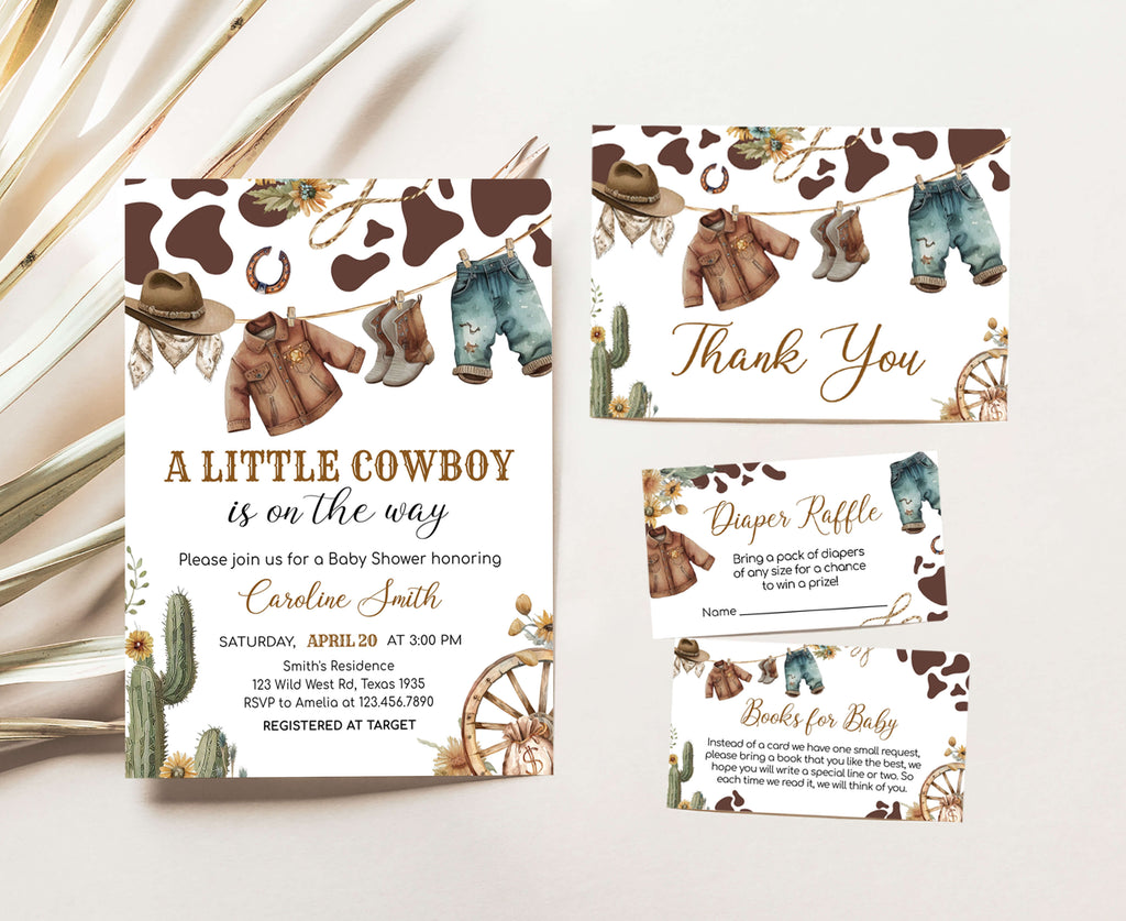 A Little Cowboy Baby Shower Invitation Set