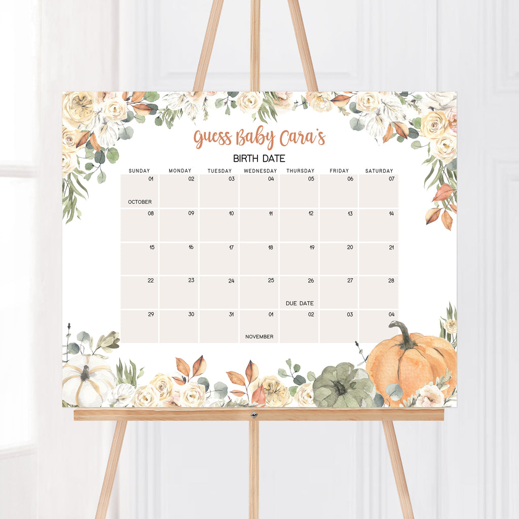 Little Pumpkin Baby Shower Due Date Calendar