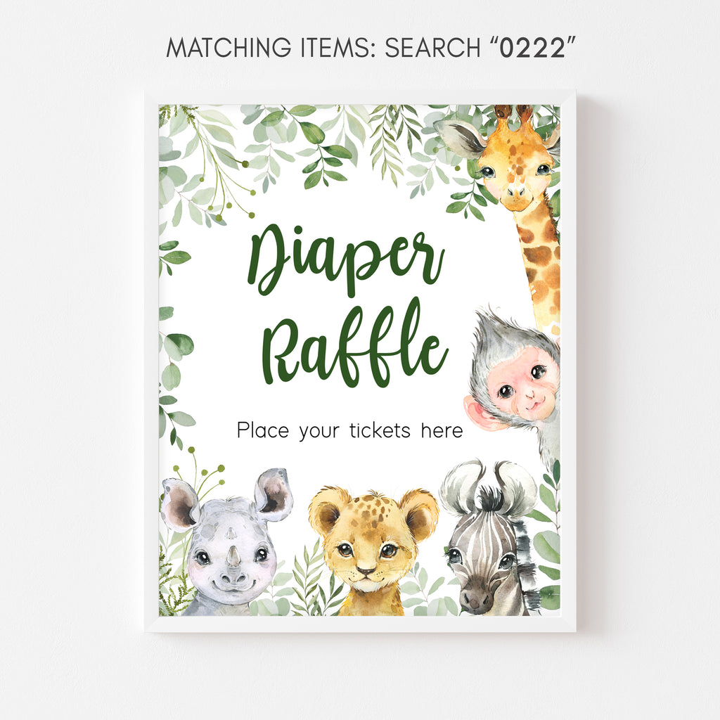 Safari Baby Shower Diaper Raffle Sign