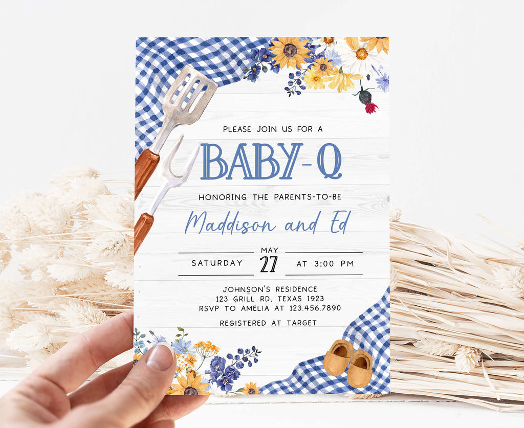 Blue BBQ Baby Shower Invitation