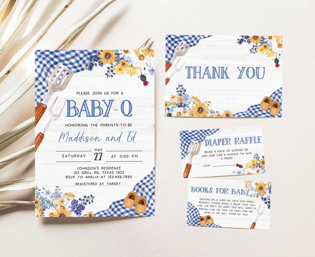 Blue BBQ Baby Shower Invitation Set