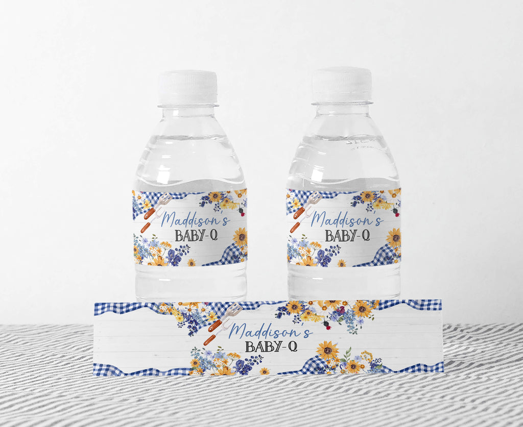 Blue BBQ Baby Shower Bottle Label