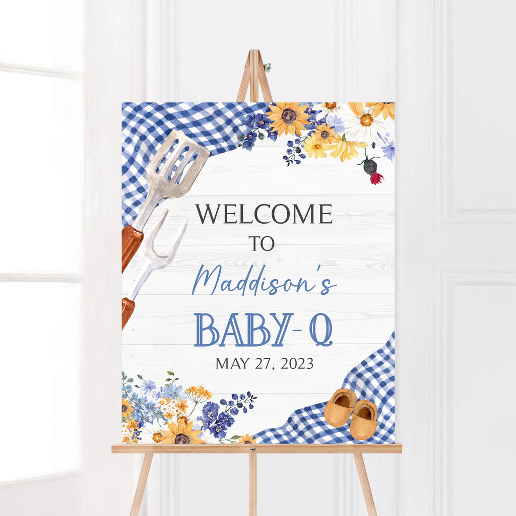 Blue BBQ Baby Shower Welcome Sign