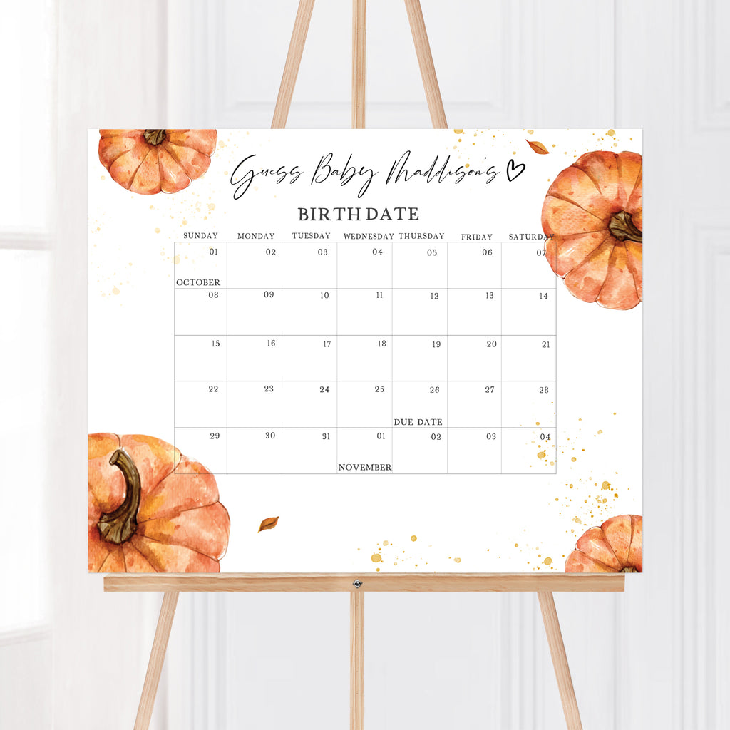 Little Pumpkin Baby Shower Due Date Calendar