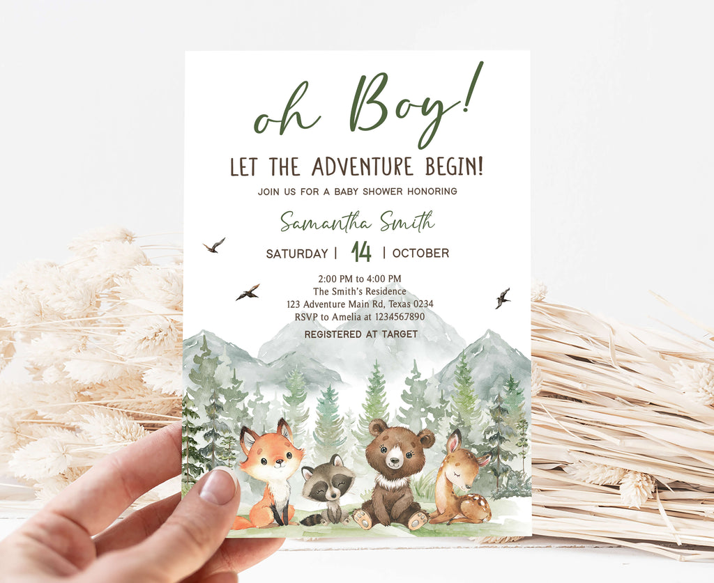 Let the Adventure Woodland Begin Baby Shower Invitation