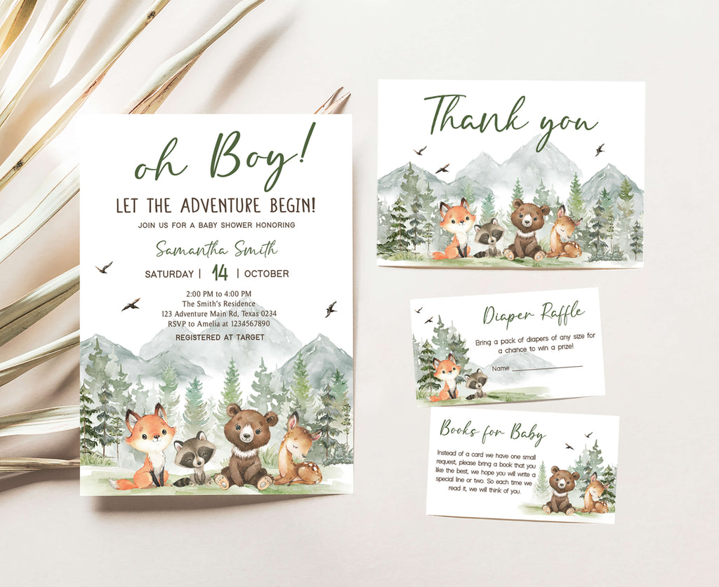 Let the Adventure Begin Woodland Baby Shower Invitation Set