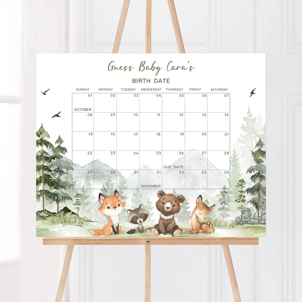 Let the Adventure Begin Woodland Baby Shower Due Date Calendar