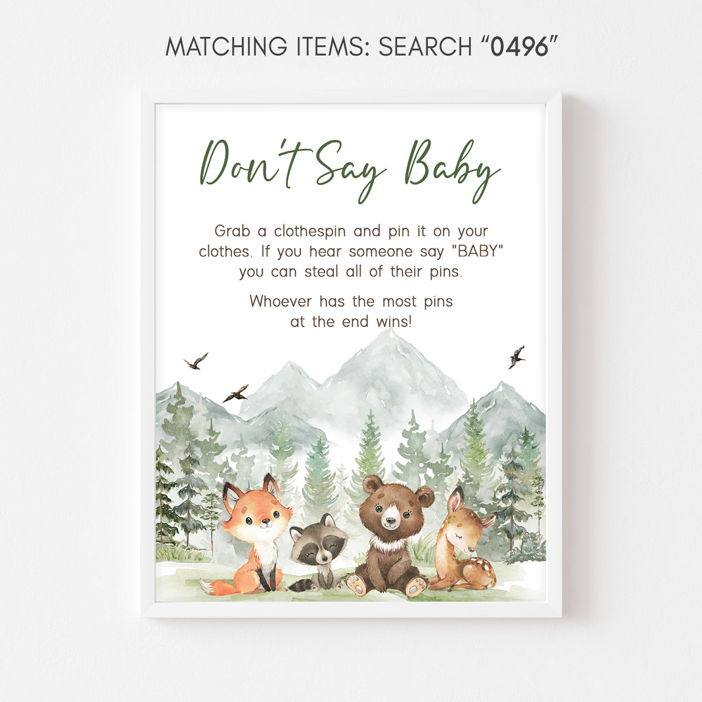 Let the Adventure Begin Woodland Baby Shower Don't Say Baby Sign