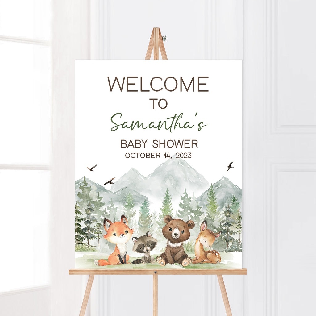 Let the Adventure Begin Woodland Baby Shower Welcome Sign