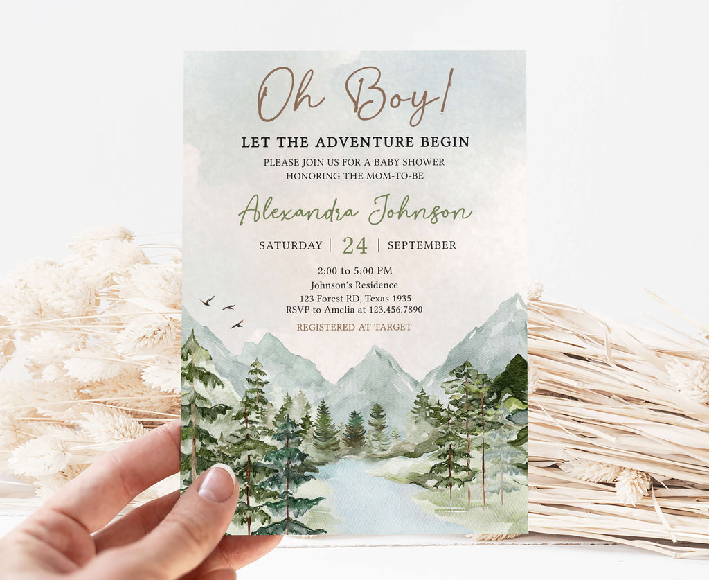 Oh Boy Let the Adventure Begin Baby Shower Invitation