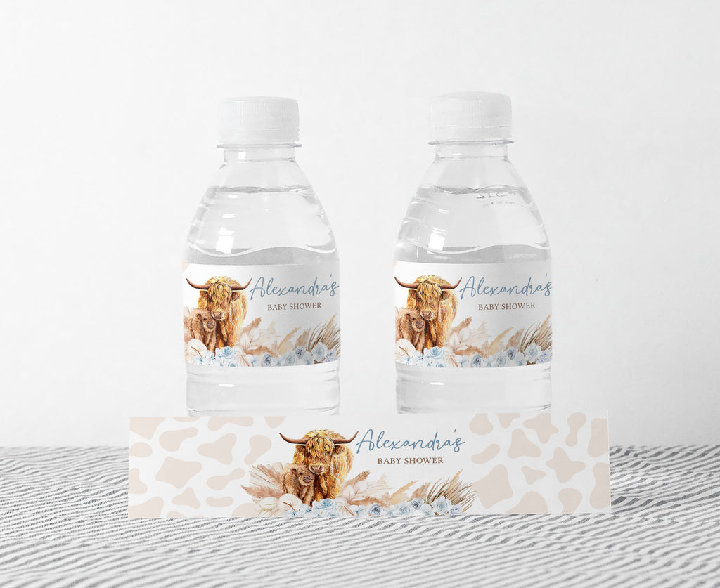 Highland Cow Baby Shower Bottle Label