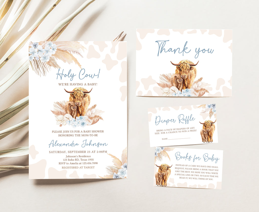 Highland Cow Baby Shower Invitation Set