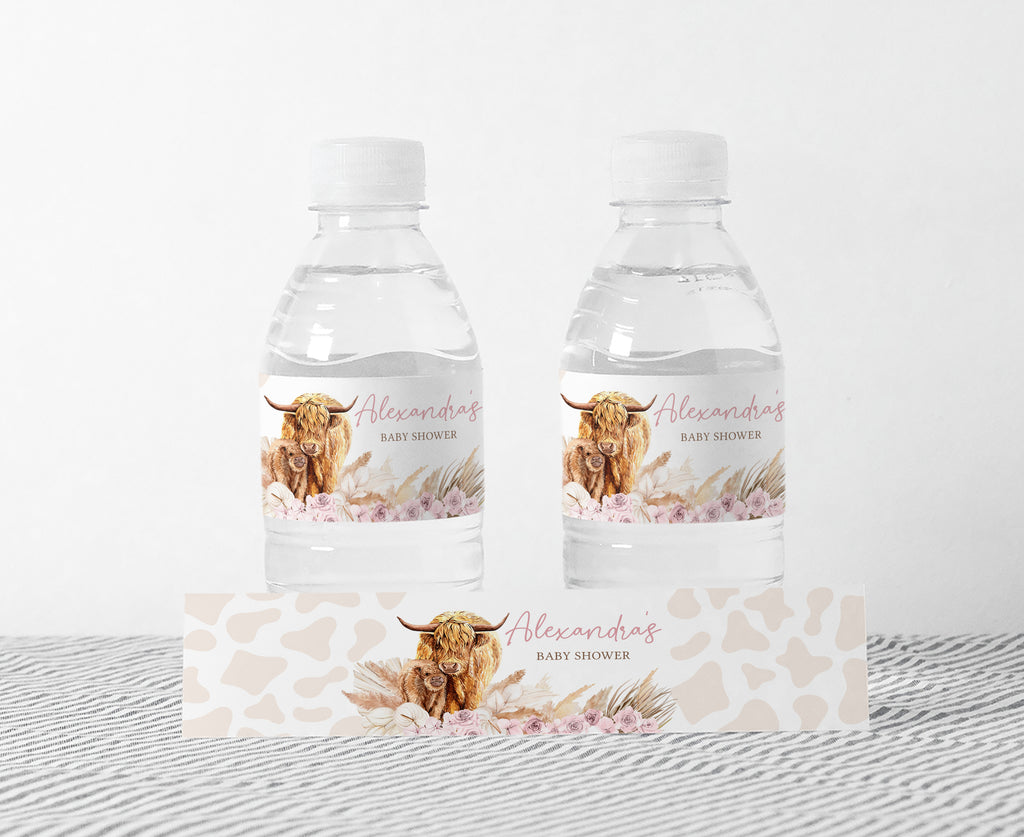 Highland Cow Baby Shower Bottle Label