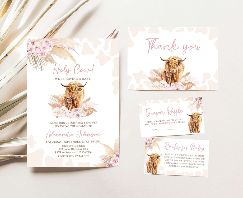 Highland Cow Baby Shower Invitation Set