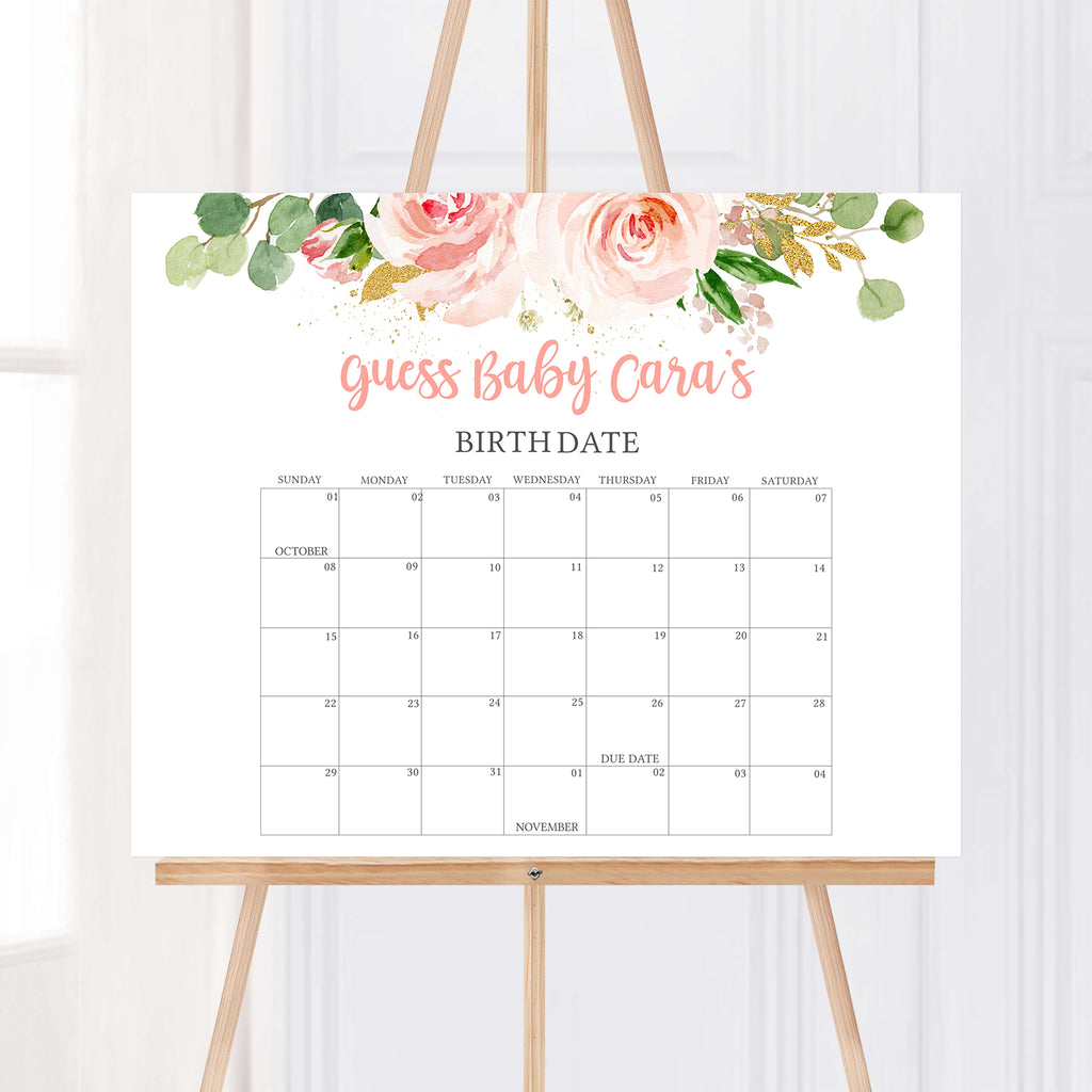 It's a Girl Blush Pink Floral Baby Shower Due Date Calendar