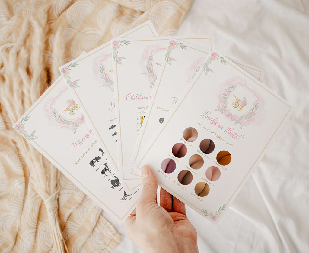 Watercolor Crest Baby Shower Games Bundle