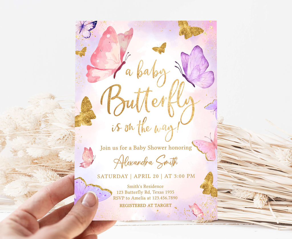 Pink Butterfly Girl Baby Shower Invitation