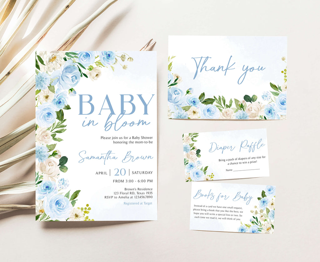 Boy Baby in Bloom Baby Shower Invitation Set