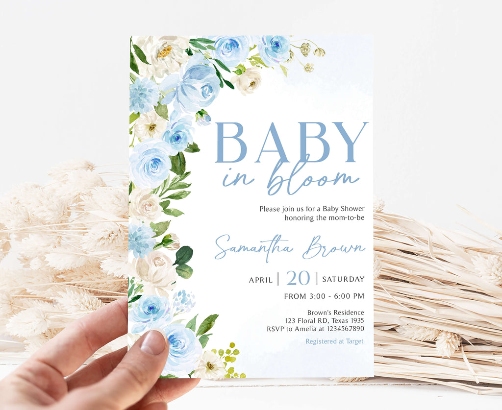 Boy Baby in Bloom Baby Shower Invitation