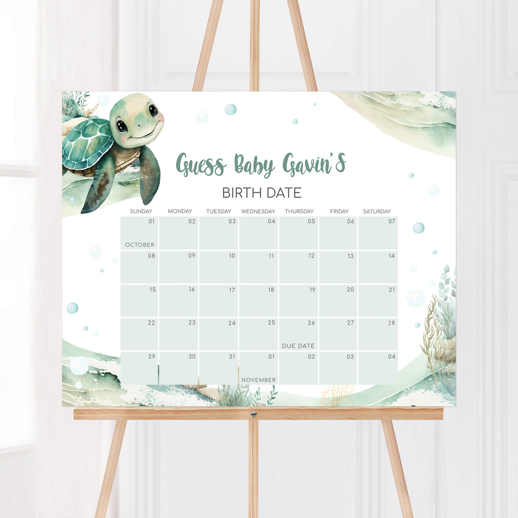 Sea Turtle Baby Shower Due Date Calendar