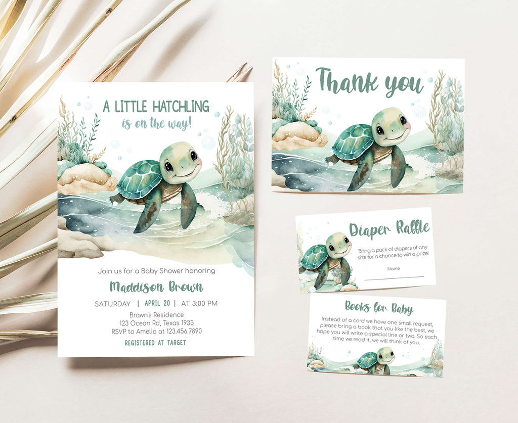 Sea Turtle Baby Shower Invitation Set