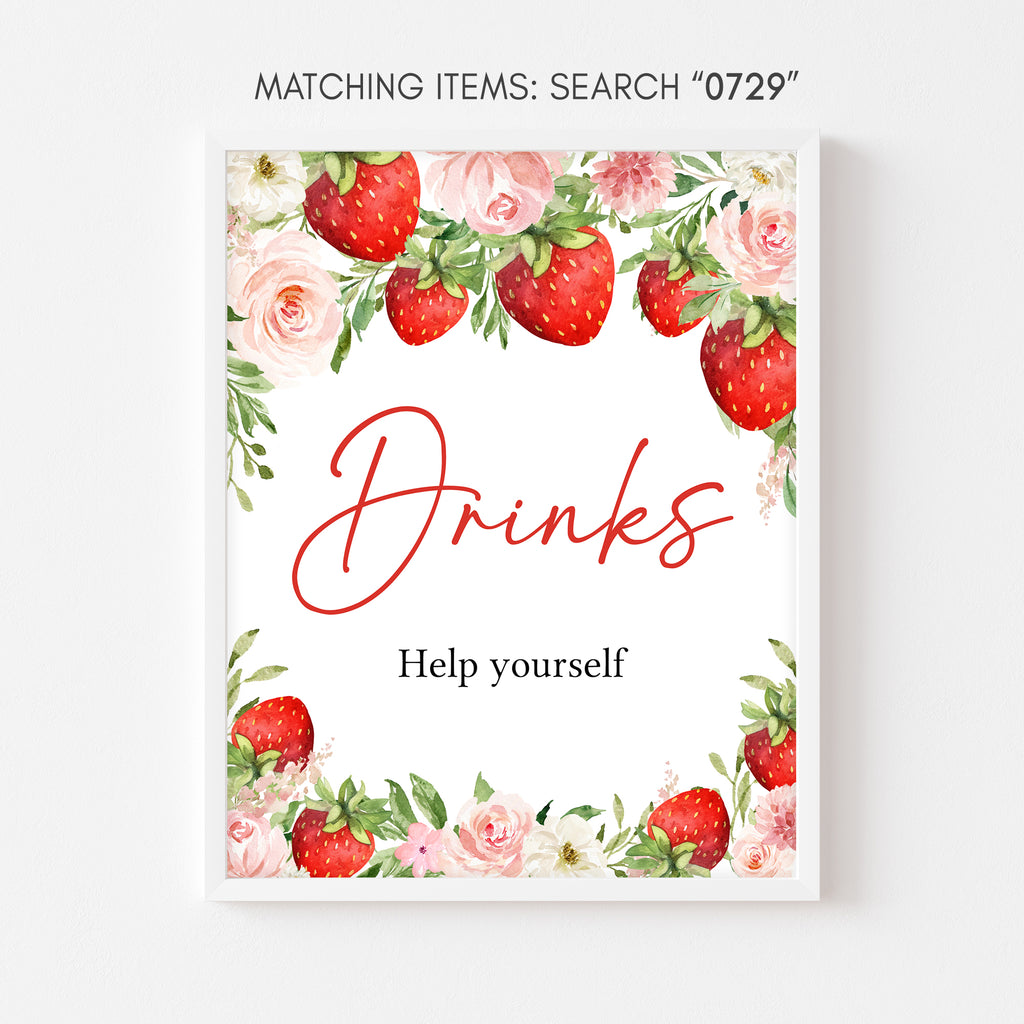 Strawberry Baby Shower Drinks Sign