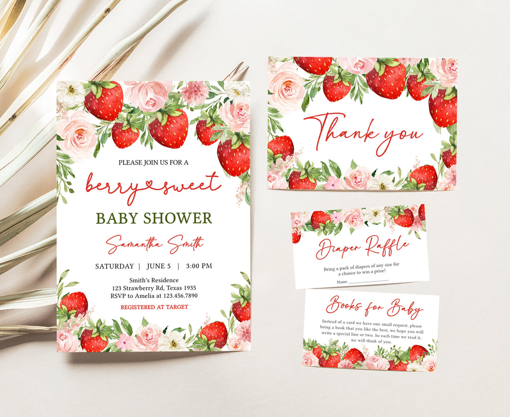 Strawberry Baby Shower Invitation Set