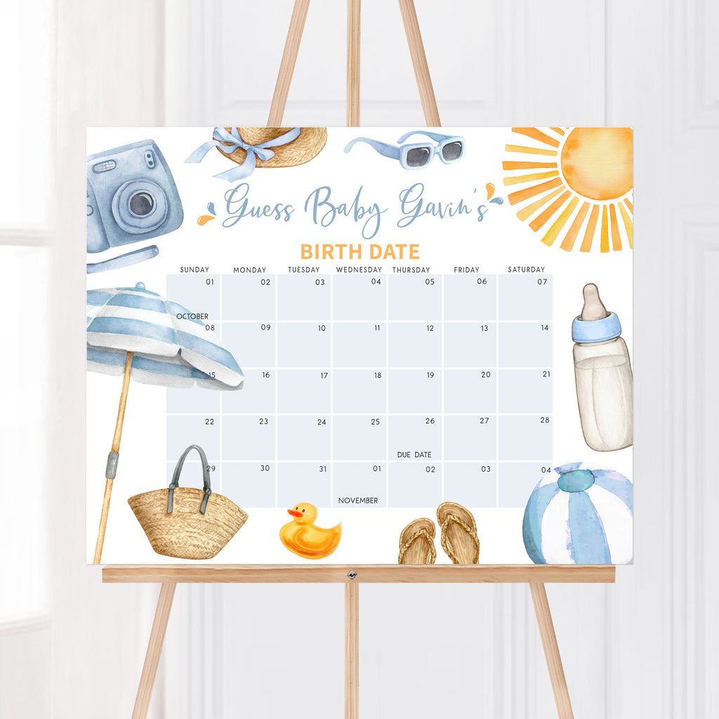 Boy Splish Splash Baby Shower Due Date Calendar