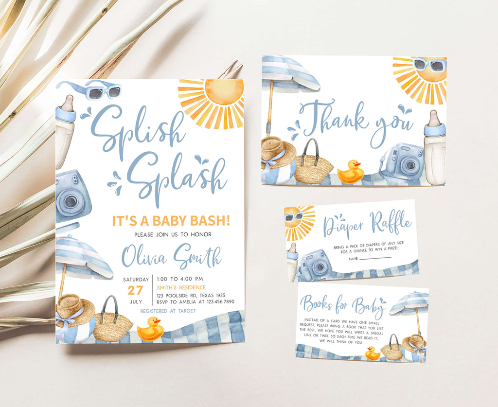 Boy Splish Splash Baby Shower Invitation Set