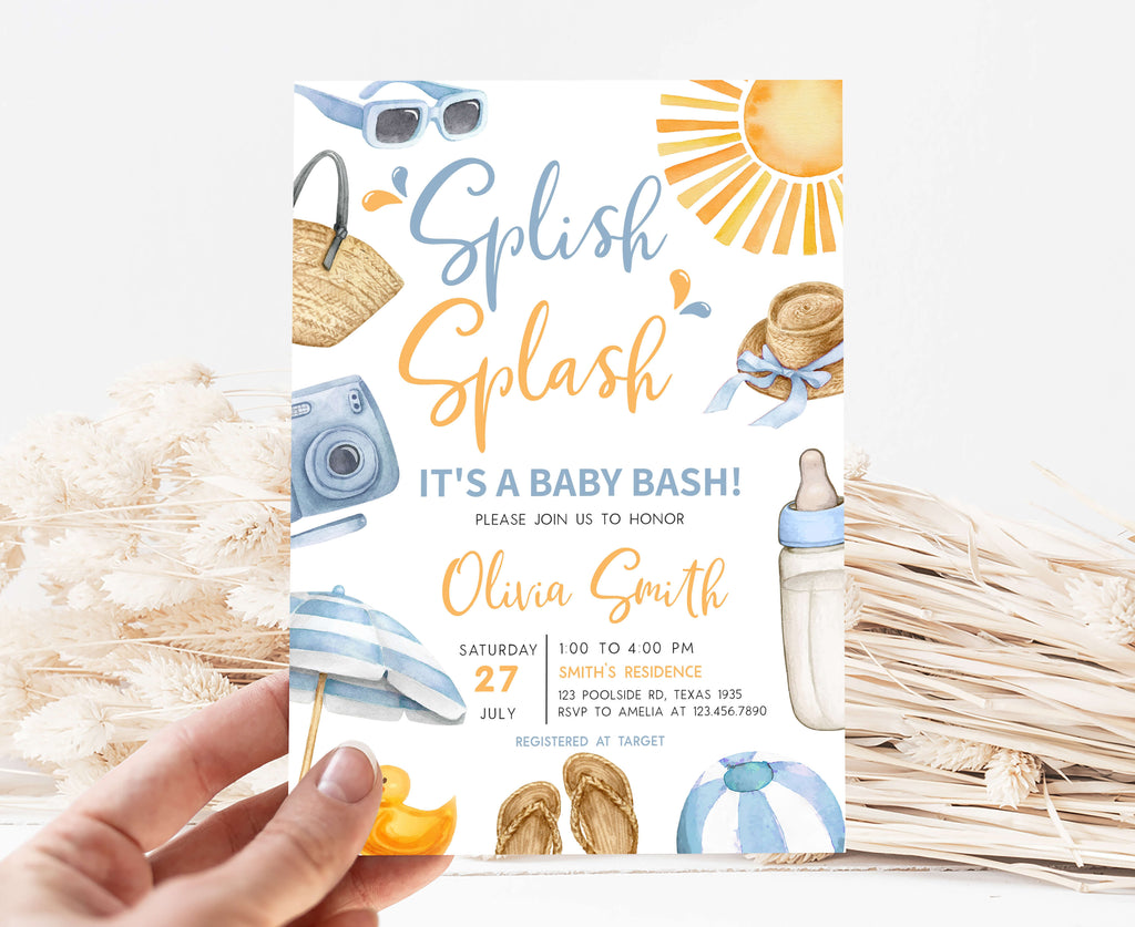 Boy Splish Splash Baby Shower Invitation