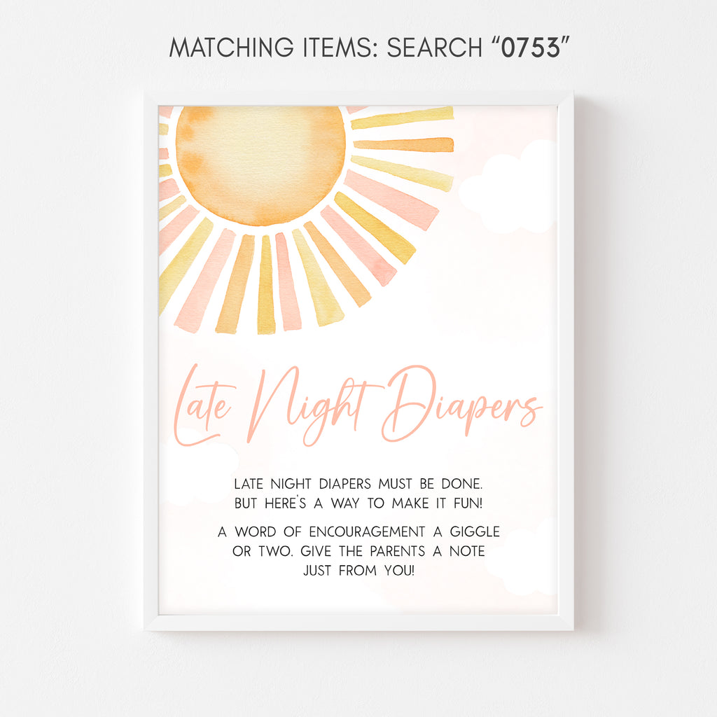 Sunshine Baby Shower Late Night Diapers Sign