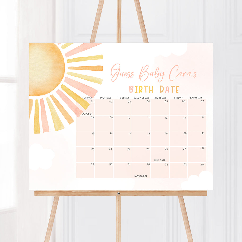 Sunshine Baby Shower Due Date Calendar