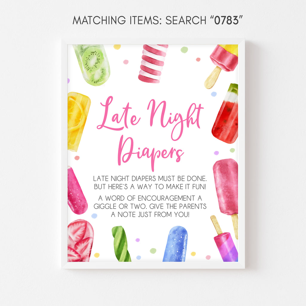 Popsicle Baby Shower Late Night Diapers Sign