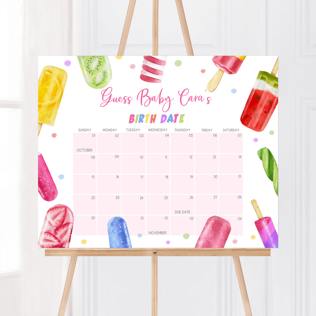 Popsicle Baby Shower Due Date Calendar