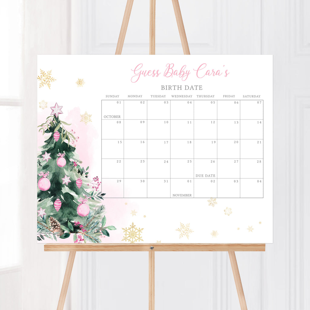 Pink A Little Bundle of Joy Christmas Baby Shower Due Date Calendar