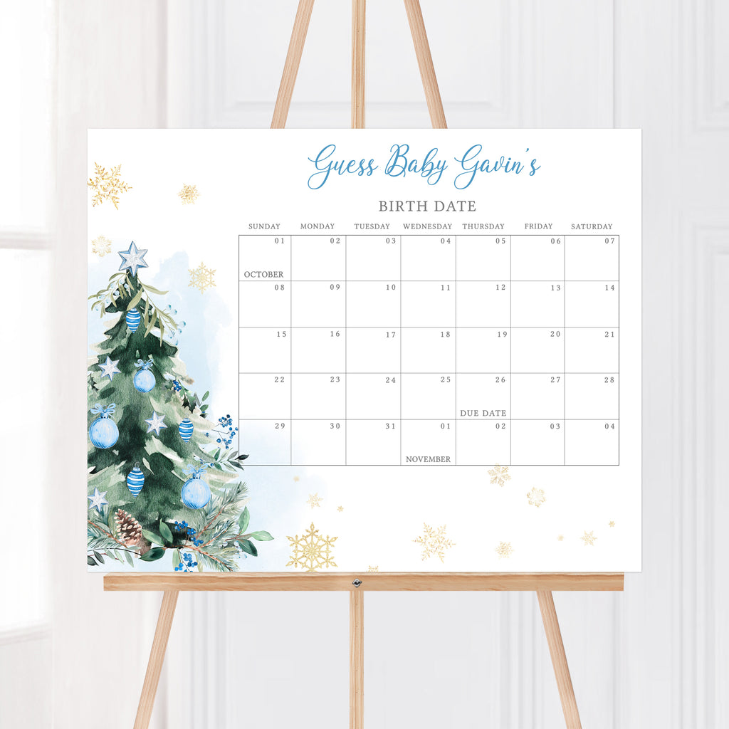 Blue A Little Bundle of Joy Christmas Baby Shower Due Date Calendar