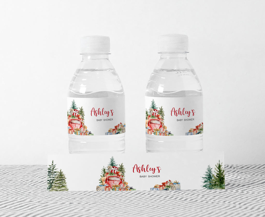 A Little Bundle of Joy Christmas Truck Baby Shower Bottle Label