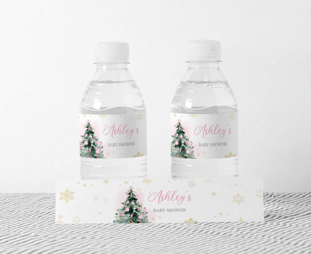 Pink A Little Bundle of Joy Christmas Baby Shower Bottle Label