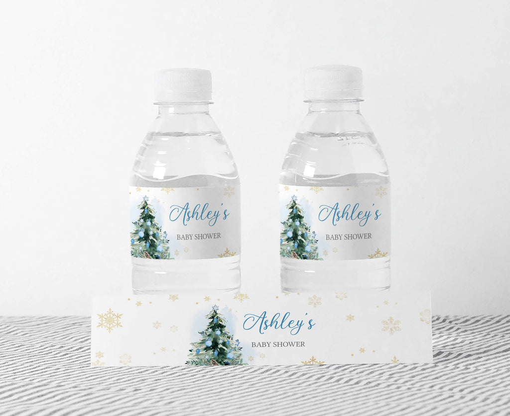 Blue A Little Bundle of Joy Christmas Baby Shower Bottle Label