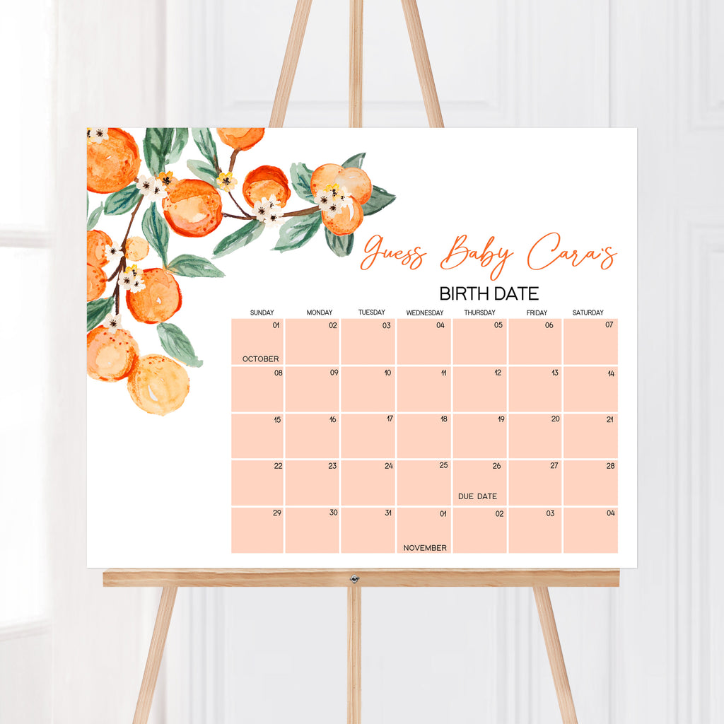 Little Cutie Baby Shower Due Date Calendar