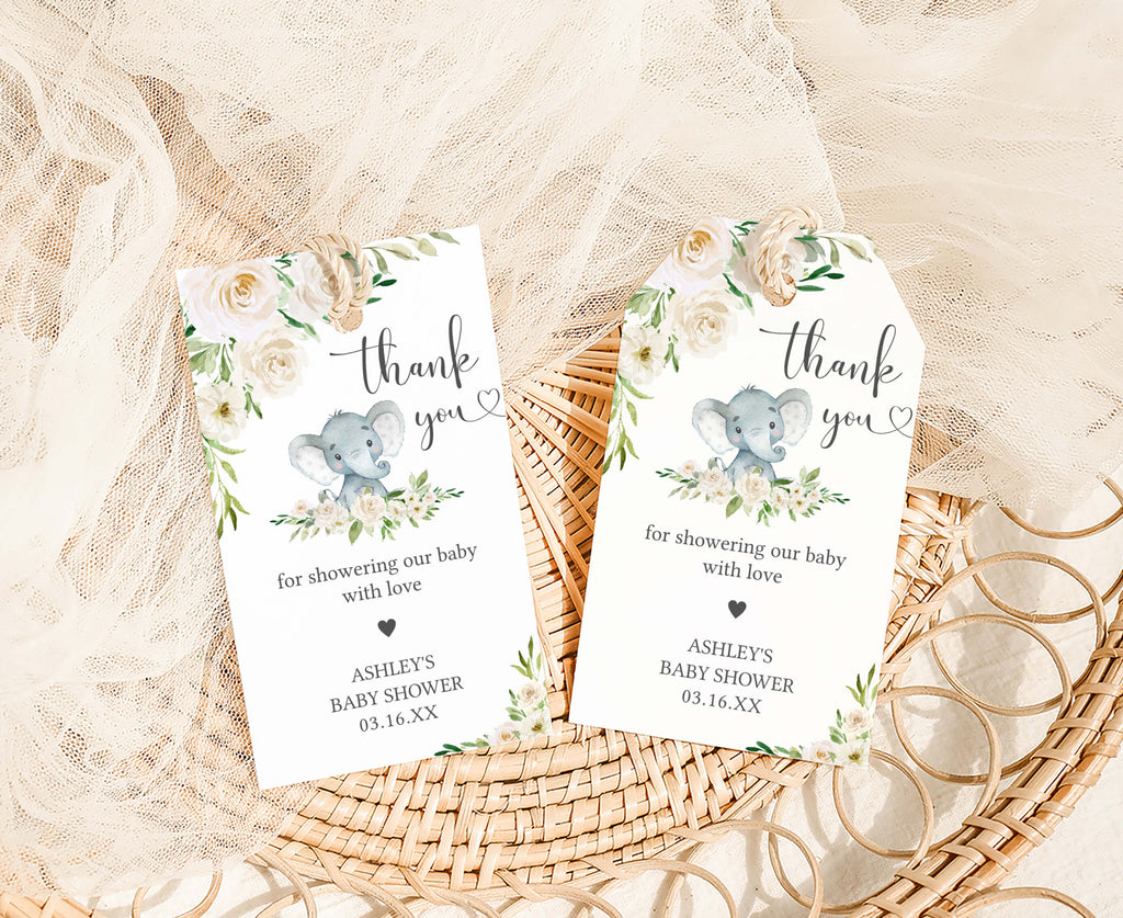 Floral Elephant Baby Shower Favor Tag