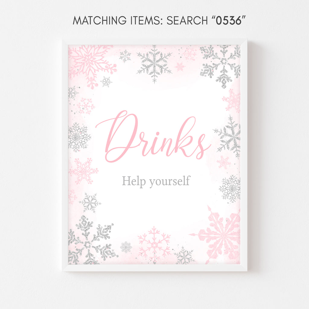 Pink Snowflake Baby Shower Drinks Sign