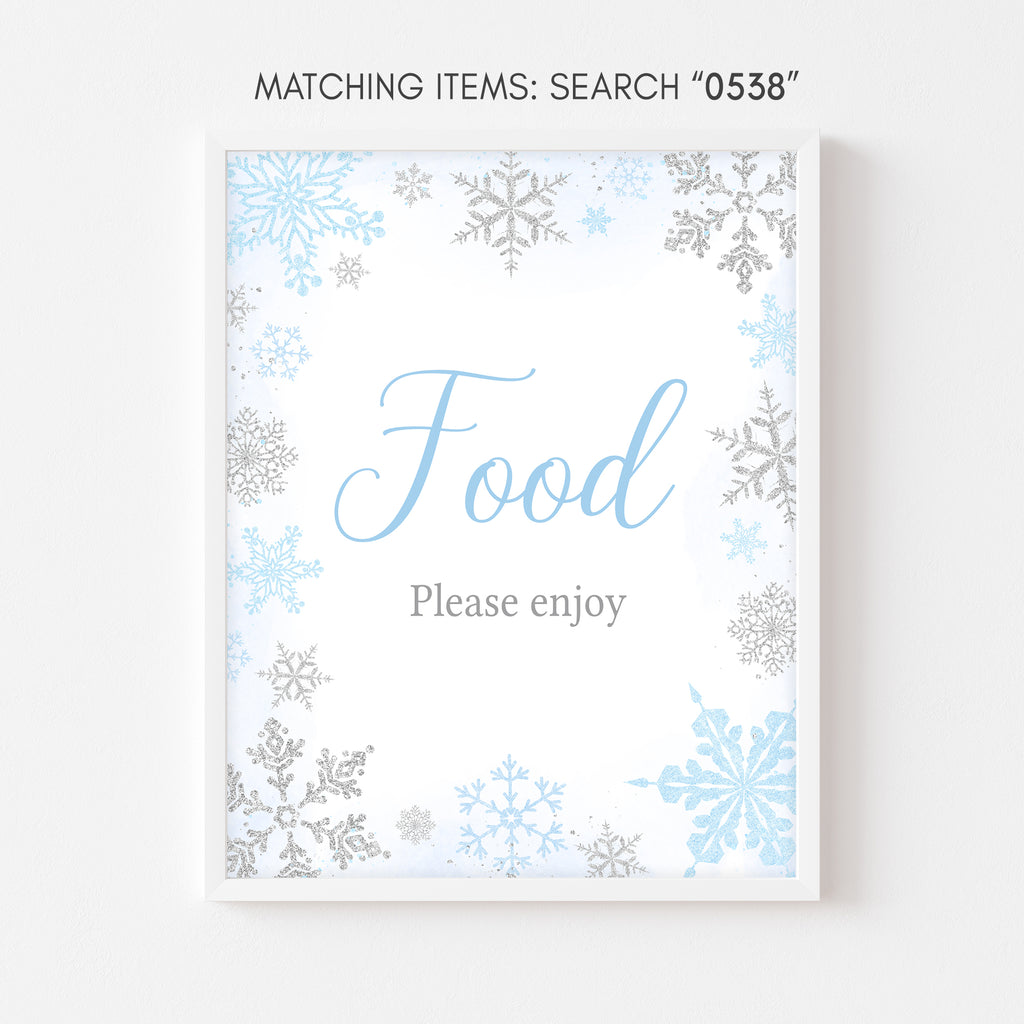 Blue Snowflake Baby Shower Food Sign