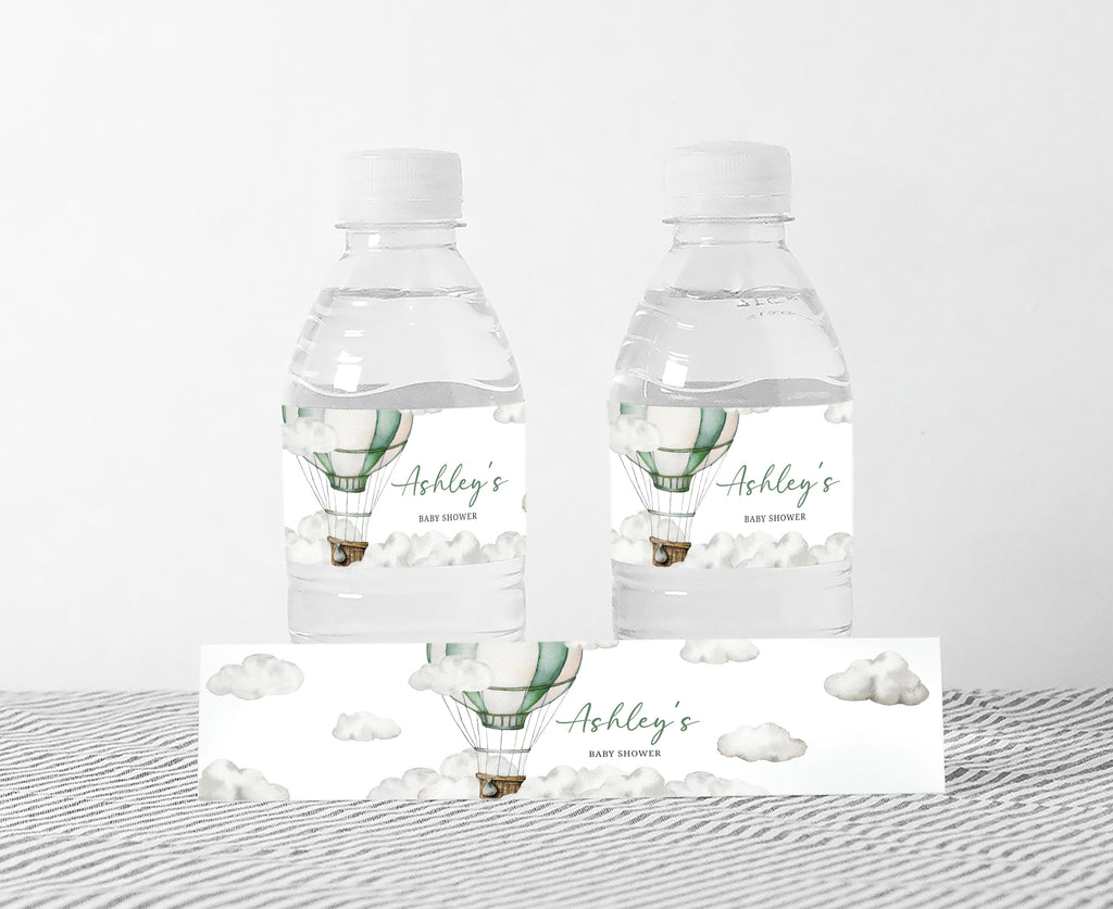 Green Hot Air Balloon Baby Shower Bottle Label