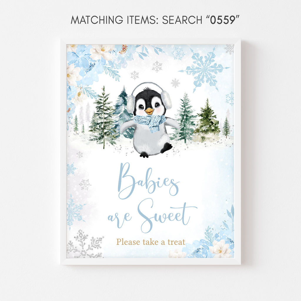 Boy Winter Penguin Baby Shower Babies are Sweet Sign