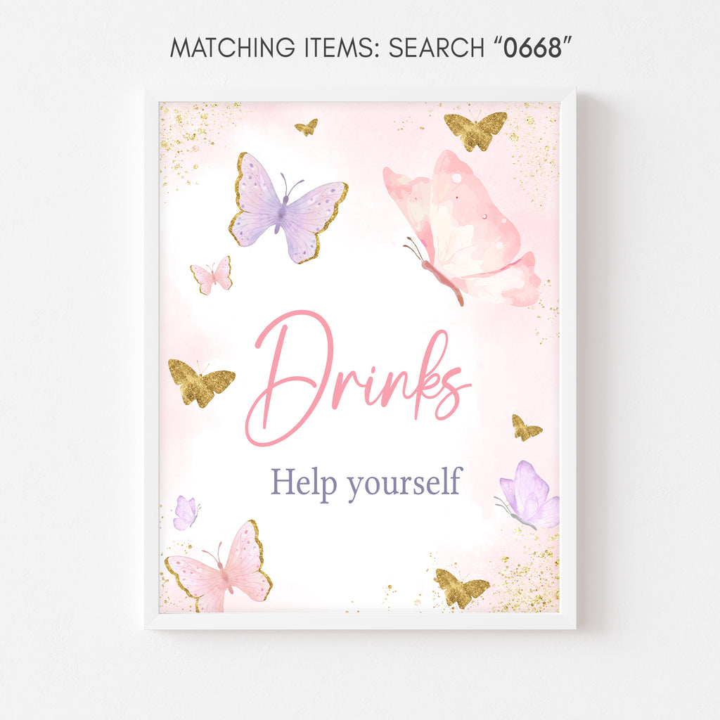 Butterfly Baby Shower Drinks Sign