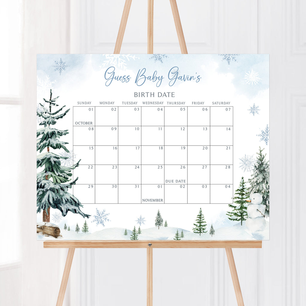 Blue Baby It's Cold Outside Baby Shower Due Date Calendar